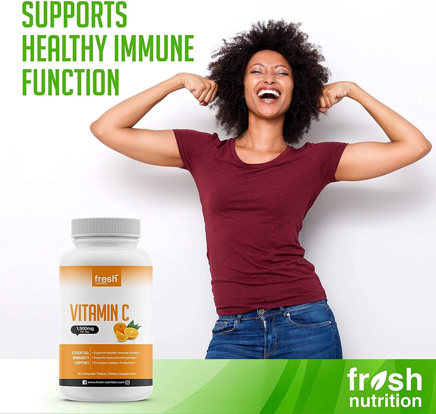 Vitamin C - Powerful 1500mg Per Day Immune Support - Tasty Chewable Vitamin C Supplement All Year-Round Potent Support - Vegan Friendly, Non-GMO, Gluten & Soy Free - All Natural Vit C immunity Booster: Health & Personal Care