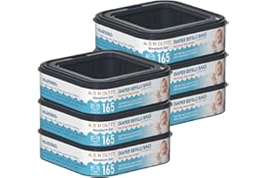 FUNUNCAT Square Starter Refills Disposal Bags Refill Compatible with Diaper Genie Classic, Compact and Select Pails, Hold Up to 165 Newborn-Sized Diapers Per Refill, 6 Pack