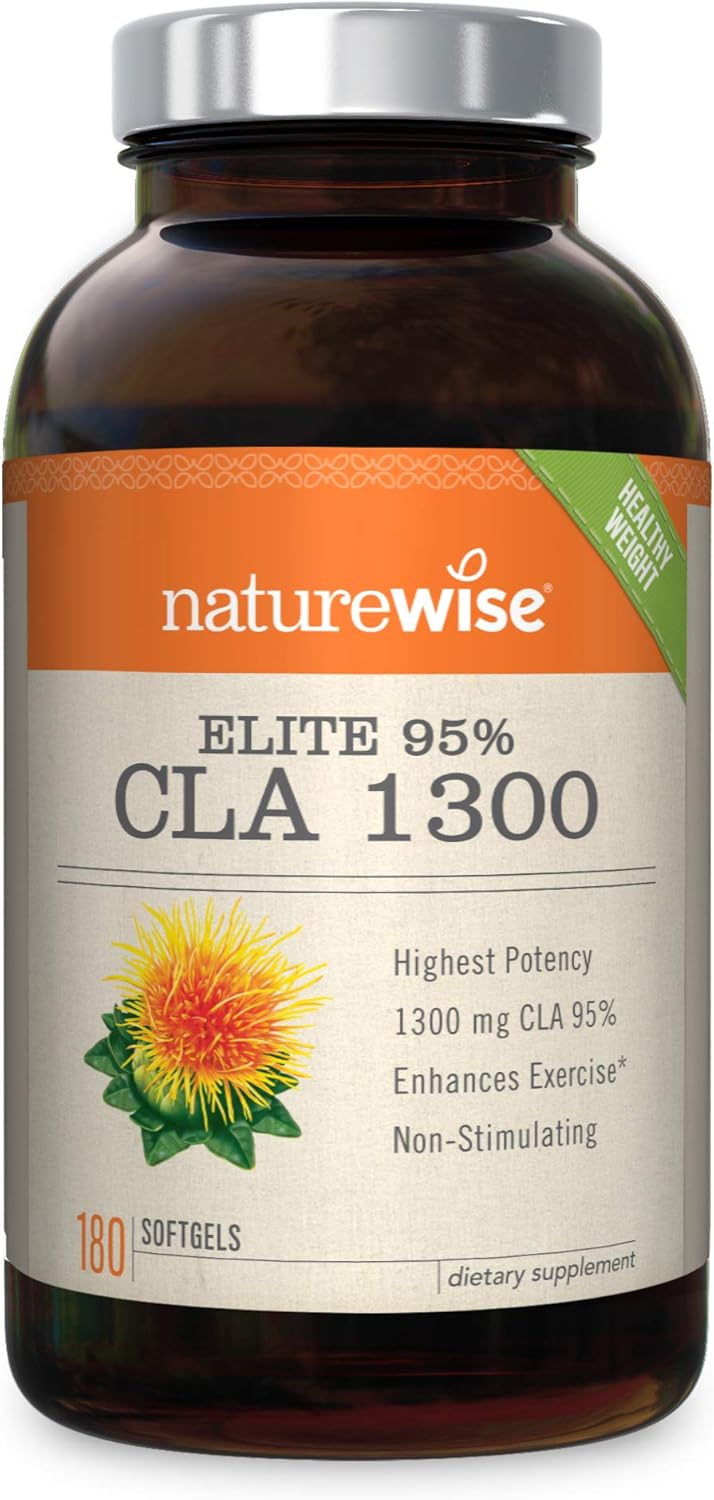 NatureWise Elite CLA 1300 Maximum Potency | 95% CLA Safflower Oil Health Supplements | Natural Fat Burner Improve Body Composition | Non-Stimulating Formula & Gluten Free [2 Month Supply - 180 Count]: Health & Personal Care