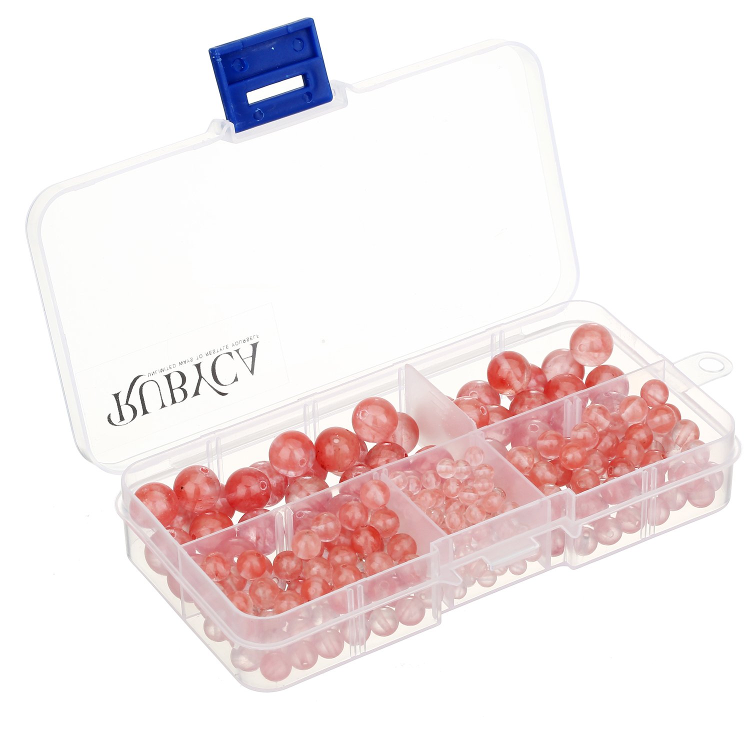 RUBYCA Cherry Quartz Man-Made Glass Gemstone Round Loose Beads Organizer Box DIY Jewelry Making Mix Sizes