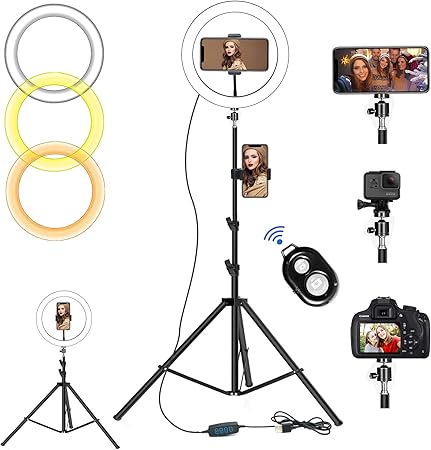 Amazon Homesuit 10 2 インチ 26cm Ledリングライト 3つのライトモードと10の輝度レベルを備えたselfie ライブストリーミングのyoutubeビデオ写真のメイクアップ 色温度2900k 5500k リモート 定常光ライト 通販