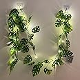 Fielegen 20 LED Monstera Leaf String Lights, Artificial Tropical Palm Leaves Greenery Vines with Lights,Summer Decoration for Hawaiian Jungle Safari Luau Party BBQ Beach Birthday Theme Decor