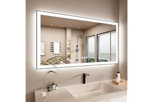 ISTRIPMF 55x30 Inch LED Bathroom Mirror with Black Frame, Backlit and Front Lighted Bathroom Mirrors for Wall, Anti-Fog, Dimmable, Memory, Shatterproof, LED Vanity Mirror for Bathroom