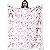 Bow Blanket Gifts Pink Bows Throw Blanket Soft Flannel Bow Blanket for Girls Women Kids Adults 50"x40"