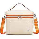 NOL Insulated Lunch Bags for Women Cooler Bag Lightweight Nylon Waterproof Lunch Box For Work (Medium(normal), Cream/orange)