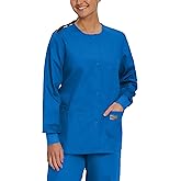 Landau Scrub Zone Relaxed Fit 3-Pocket Snap-Front Scrub Jacket for Women 70227 Royal Blue