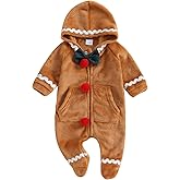 AUJUBUY Newborn Gingerbread Costume Toddler Baby Ginger Bread Outfit Christmas Onesie Footies Romper Long Sleeve Jumpsuit