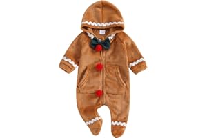 AUJUBUY Gingerbread man Costume Newborn Christmas Cookie Costume Toddler Baby Ginger Bread Outfit Gingerbread Onesie Jumpsuit