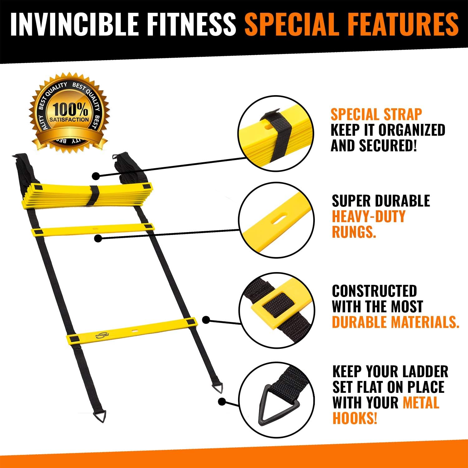 Invincible Fitness Agility Ladder Training Equipment Set, Improves Coordination, Speed, Power and Strength, Includes 10 Cones, 4 Hooks and 3 Loop Resistance Bands for Outdoor Workout : Sports & Outdoors