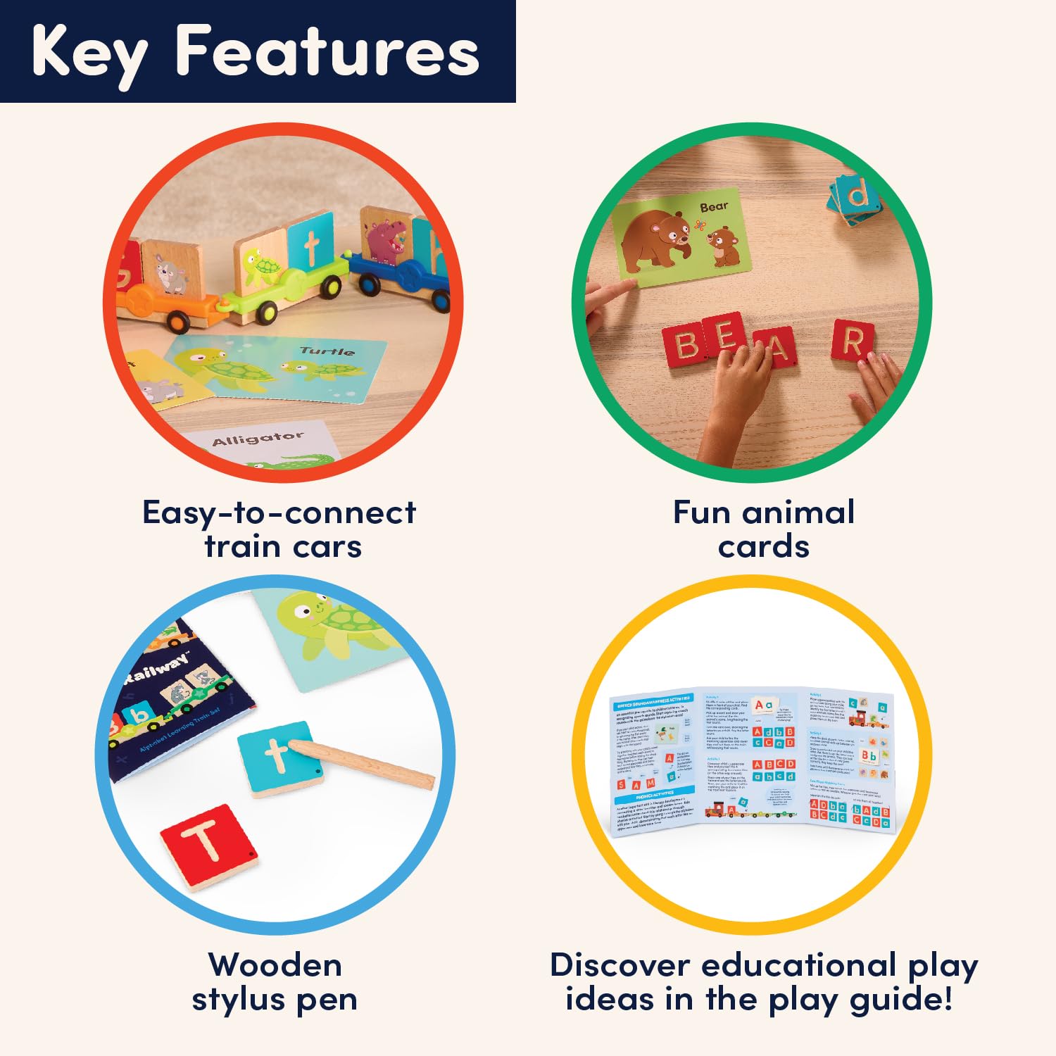 Battat Education – Wooden Alphabet Train Set ABC Letter Train Toy with 84 Pieces for Toddlers – Educational Color & Shape Recognition