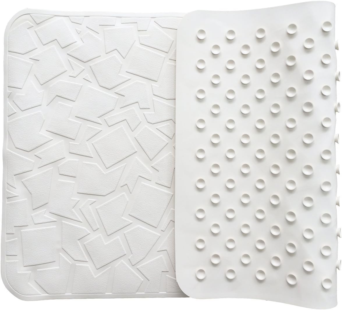 MopAway Anti-Slip Anti-Bacterial Bath Mat, Latex & PVC Free with Suction Cups 16 x 27 (White)