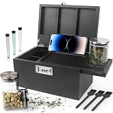 Large Black Bamboo Box with Combination Lock, Premium Storage Box with Removable Tray &amp; Detachable Compartments, Wooden Decorative Boxes with Alright Jars &amp; Brushes &amp; Tubes for Great Gift Choice.