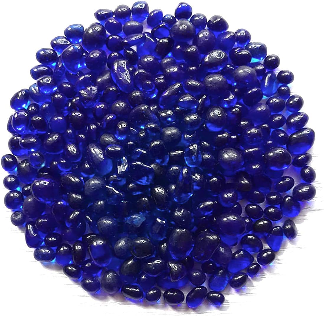 Indoor Fountains & Accessories - WAYBER Glass Stones, 1Lb/460g Irregular Sea Glass Pebbles Non-Toxic Artificial Gemstones for Gem Display/Vase Filler/Terrarium Flowerpot Aquarium Turtle Tank Decoration, Deep Blue