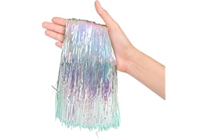 TREASURES GIFTED Iridescent Tinsel Strands Metallic Icicle Streamers Pack of 2000 for Holiday Christmas Tree Mermaid Unicorn Birthday Wedding Anniversary Hanging Party Decorations
