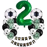 Soccer Birthday Party Decorations Kids Boys Girls Soccer Ball Themed 2 Year Children's Birthday Decoration Number 2 Balloon Garland, Soccer foil Balloon, Green Balloon Soccer Themed Celebration