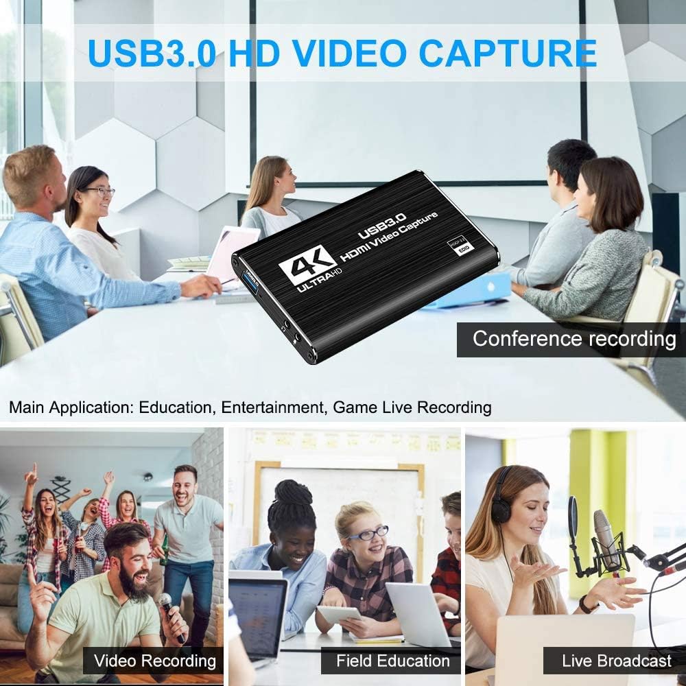 LEADNOVO Audio Video Capture Card, HDMI USB3.0 4K 1080P 60fps Reliable Portable Video Converter for Game Streaming Live Broadcasts Video Recording(Black): Computers & Accessories
