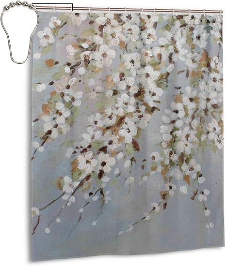Amazon Co Jp シャワーカーテン 花咲く白い桜の花 150 180cm バスカーテン目隠し 遮像 防水 防カビ加工 無地 北欧 お風呂用カーテン 軽量 速乾 リング付き ホーム キッチン