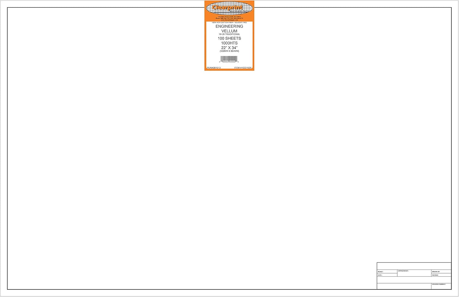 Clearprint Vellum Sheets with Engineer Title Block, 18x24 Inches, 16 lb, 60 GSM, 1000H 100% Cotton, 10 Sheets/Pack, Translucent White (10221222) : Arts And Crafts Vellum : Office Products