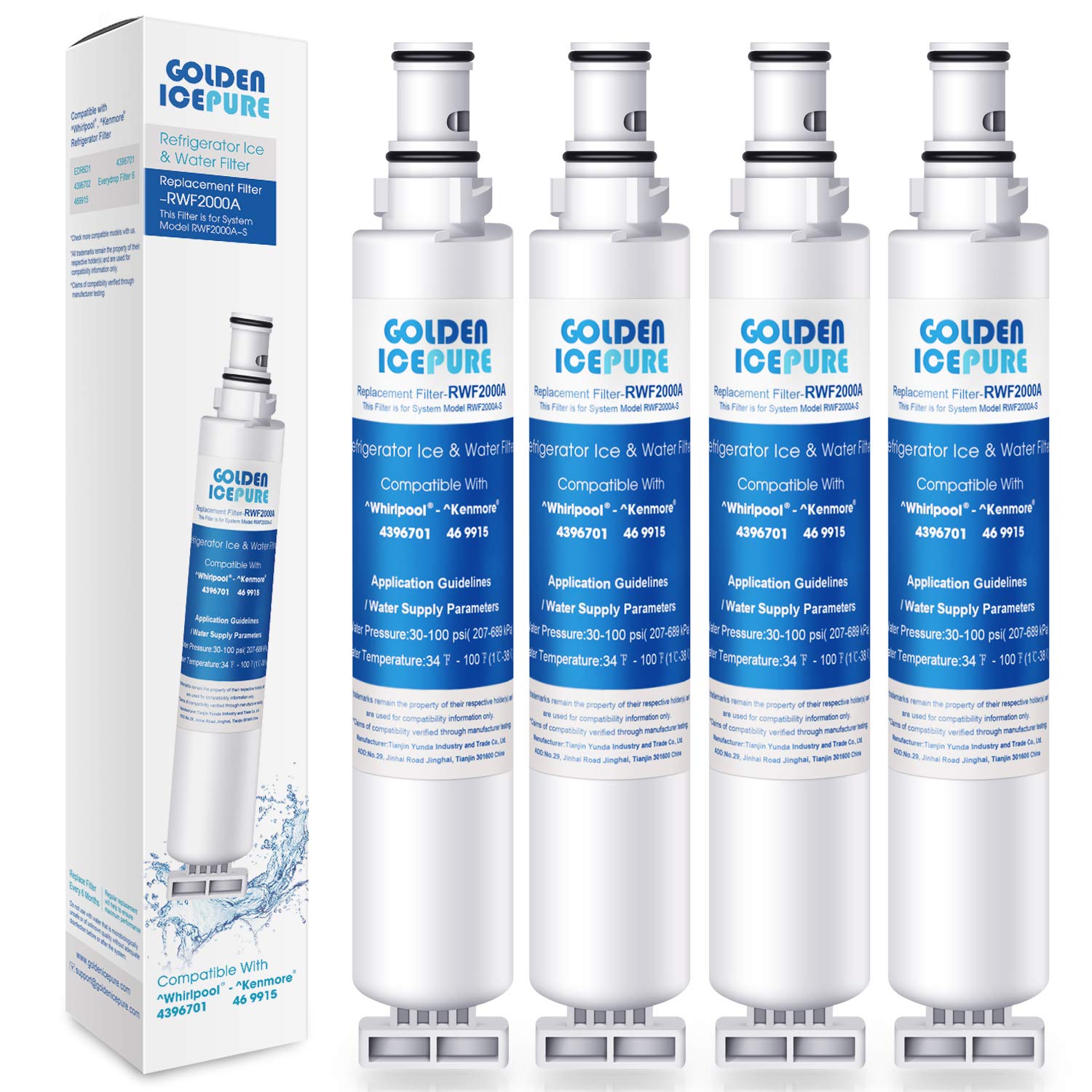Photo 1 of GOLDEN ICEPURE 4396701 Replacement for Kenmore 9915, 469915, Whirlpool EDR6D1, WF293, Everydrop Filter 6, WFL200, 4396702, RWF2000A Refrigerator Water Filter 4PACK