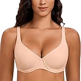 MELENECA Women's V-Neck Minimizer Underwire Plus Size Unlined Plunge T-Shirt Bras