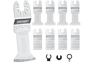 AMZWEI 8PCS Diamond Oscillating Tool Blades, Curved Edge Long Multi Tool Blades for Grout Removal, Cleaning Mortar, Fit Dewalt Milwaukee Rockwell Ridgid Ryobi Chicago Craftsman.(Thickness: 1/13 Inch)