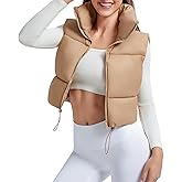 CULACCINO Women's Winter Cropped Puffer Vest Crop Jackets For Women Full Zip Stand Collar Padded Lightweight Outwear Vest