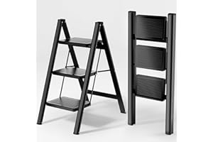 KOLL LINK Step Ladder 3 Step Folding, Sturdy 330 Lbs Small Step Stool for Adults, Closet Step Stool Ladder with Anti-Slip Wide Pedals, Portable Folding Ladder for Home Kitchen Office