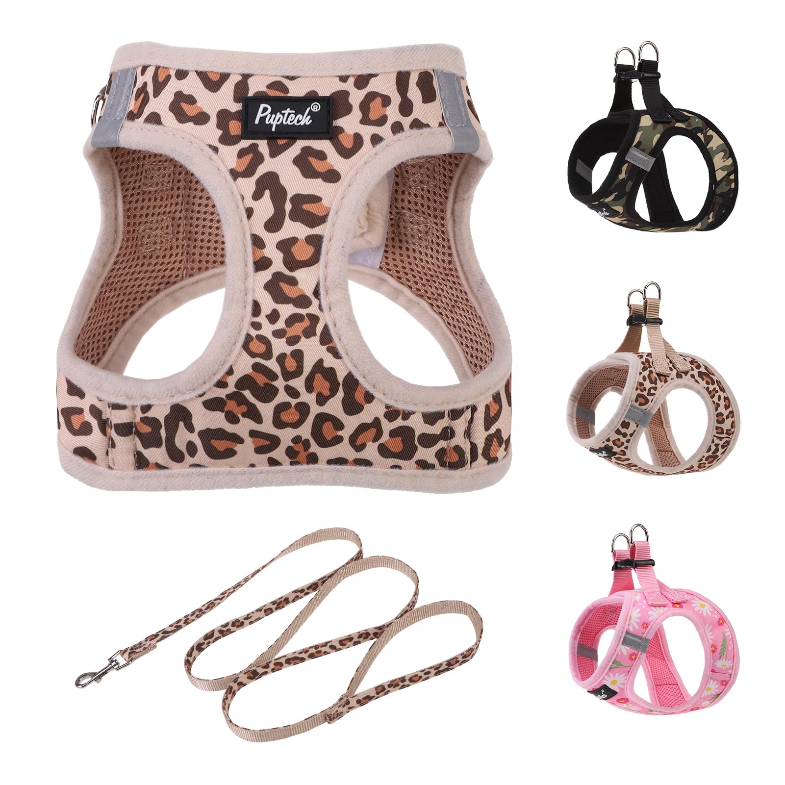 Photo 1 of ** USED**   PUPTECK Dog Harness and Leash Set for Small Medium Dogs No Pull Step-in Soft Mesh Puppy Cat Vest Harnesses Reflective at Night, Brown Leopard Print, S