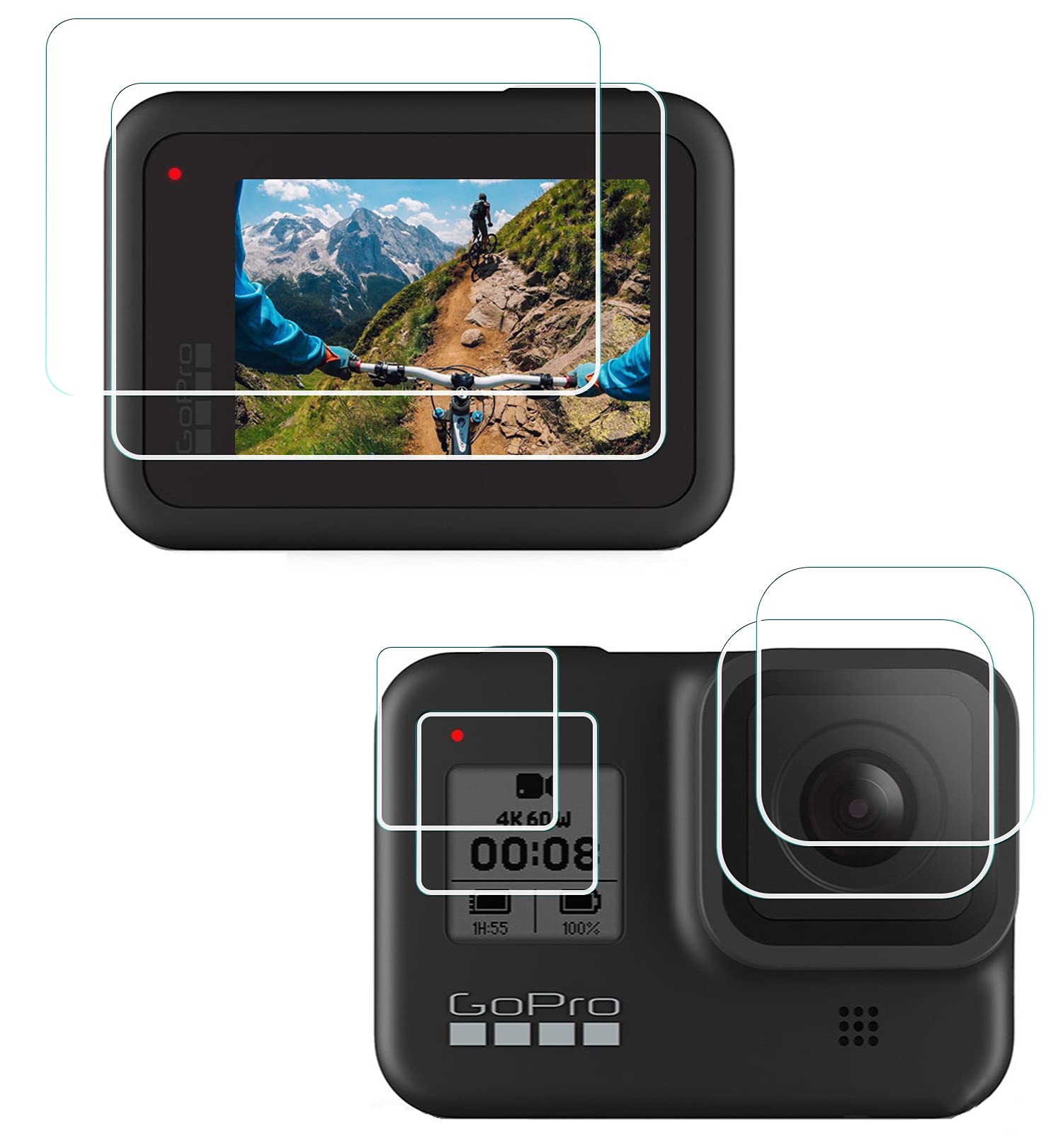 HUIPUXIANG Screen Protector for GoPro Hero 8 Black Action Camera, 0.3mm High Definition 9H Hardness Optical LCD Premium Glass Protective Cover [2+2+2 Pack]