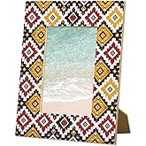 MKAHYS Mexican Art Aztec 4x6 Picture Frame, 4x6 Wood Photo Frame for Wall Hanging or Tabletop Display Western Themed Pattern Decor