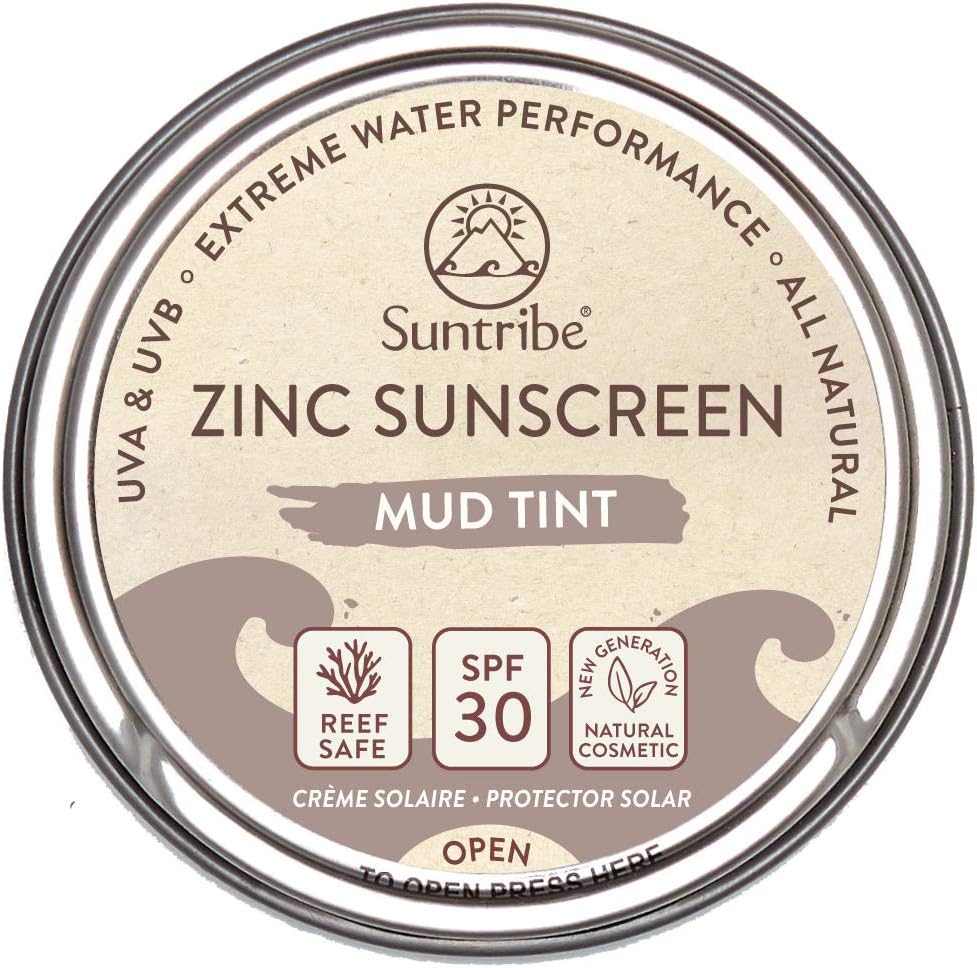 Suntribe Natural Mineral Zinc Sunscreen Face & Sport SPF 30, 45 g, Mud Tint, Organic, 100% Natural, Reef Safe