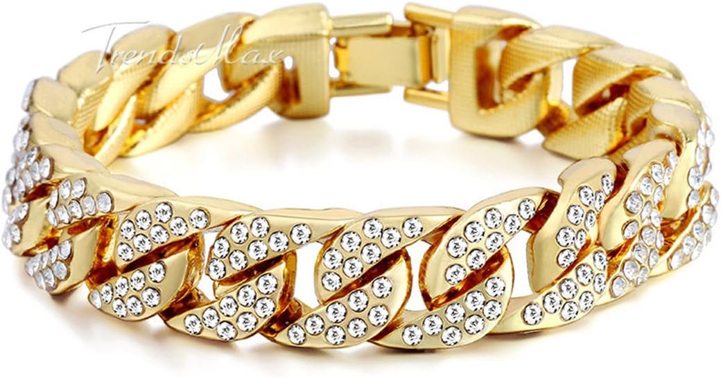 Mens Bracelet For Women Hip Hop Jewelry Gold Silver Color Miami Curb Cuban Chain Iced Out Rhinestones