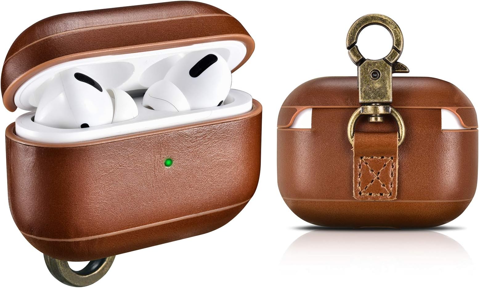 Airpods Pro Case Leather with Keychain, Genuine Leather Portable Protective Dust Guard Shockproof Skin Cover for Apple Airpods Pro 3 Earbuds Cases Men Women Support Wireless Charging (Brown)