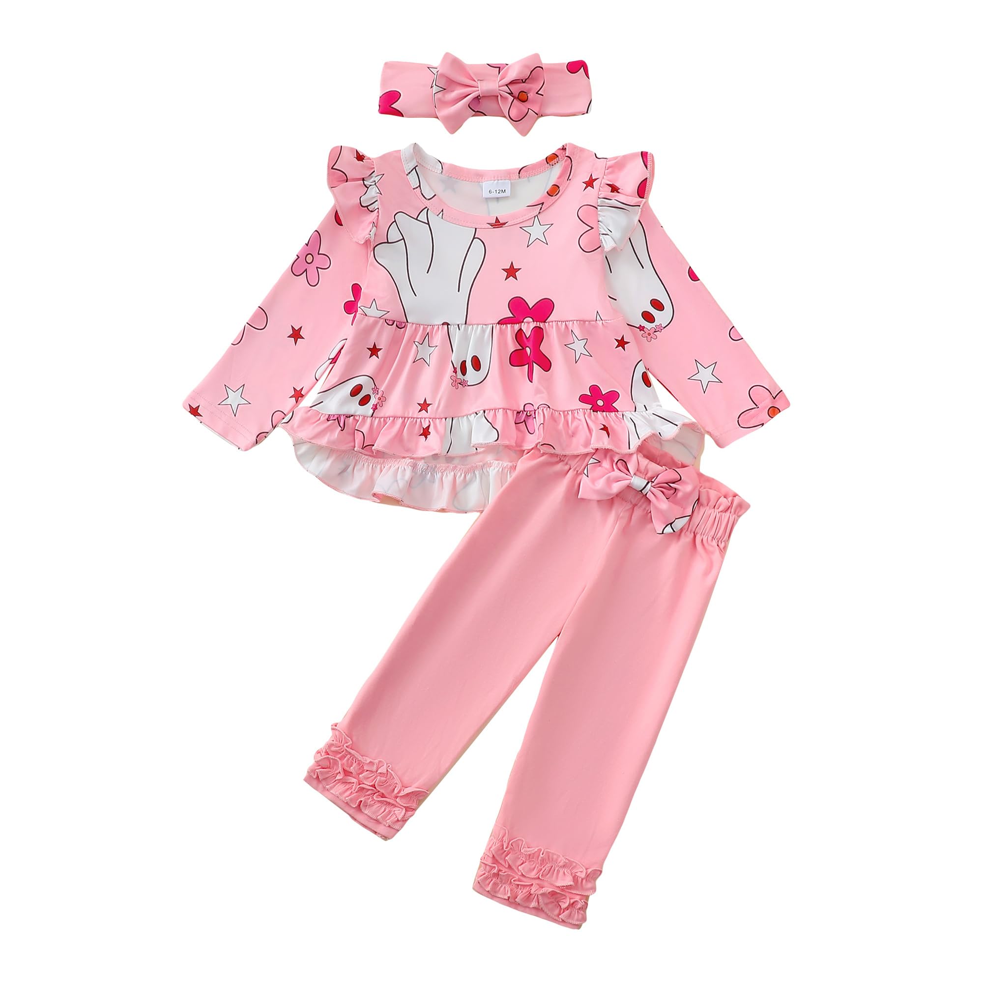 Kislio Toddler Baby Girls Fall Winter Clothes Pumpkin Ghost Shirt Tops Ruffle Pants Set Infant Halloween Outfits 3PCS