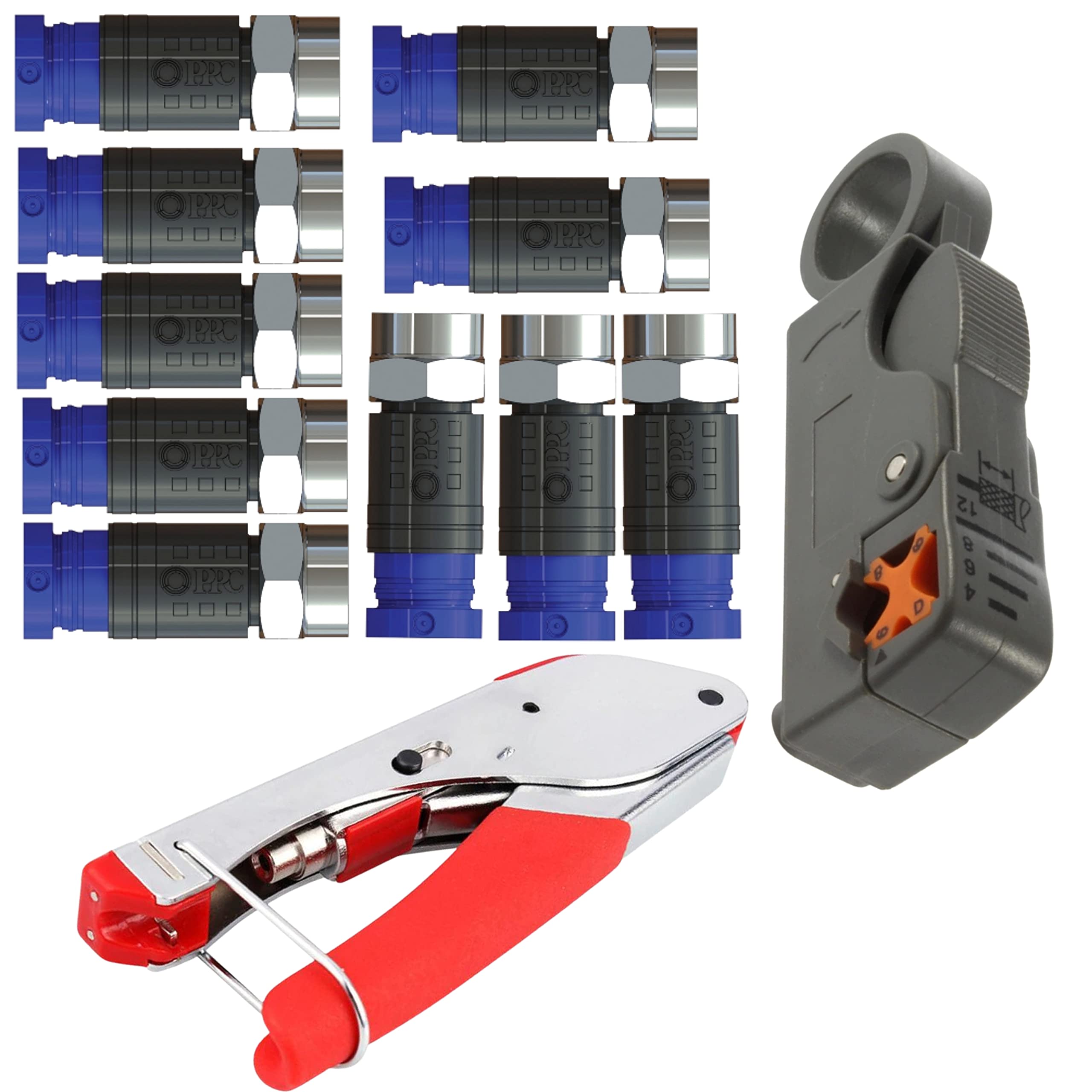 Inbrackets Compression F Connectors CMX100 Double Blade Coax Stripper with Professional Compression tool for CT100 WF100 RG6 coaxial COAX Satellite Aerial Cable Installation Kit