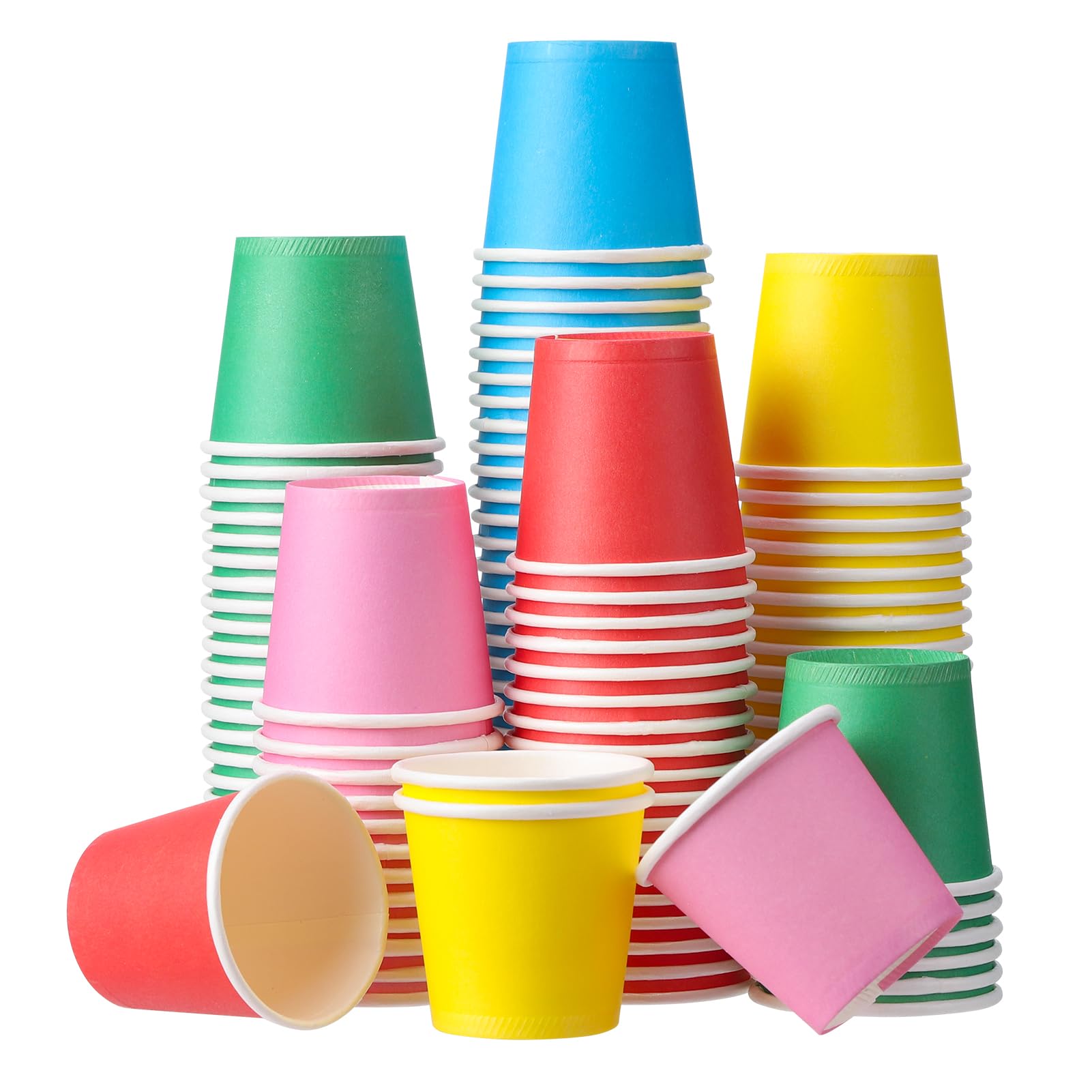 FANTESI Disposable Paper Cups - 150 Pack, 1.8oz/50ml - Set of Small Colorful Cups for Hot & Cold Drinks - Espresso Paper Cups for Parties, Picnics, & Offices