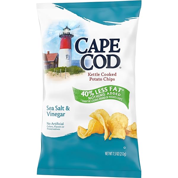 CAPE COD POTATO CHIPS, LESS FAT SEA SALT & VINEGAR KETTLE CHIPS, 7.5 OZ