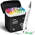 Ohuhu Alcohol Markers Brush& Fine 48 Colors for Adults Coloring Refillable | AP Certified Art Marker Set, Dual Tips Alcohol-b