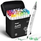 Ohuhu Alcohol Markers Brush&amp; Fine 48 Colors for Adults Coloring Refillable | AP Certified Art Marker Set, Dual Tips Alcohol-based for Artists Beginners Drawing Illustration Sketching, Honolulu 2B