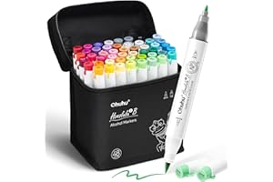 Ohuhu Alcohol Markers 48 Colors: Brush & Fine Dual Tips Alcohol-based Art Markers for Adults Artists Cozy Coloring Illustrati