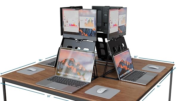 HNL PORTABLE MONITOR STAND, IPAD & TABLET HOLDER, CLAMP RETENTION, FOLDABLE, MOUNTABLE SMALL DESK, SUPPORTS 7.75 INCH TO 10.75 INCH SCREEN WIDTH, TRAVEL WITH LAPTOP, BLACK