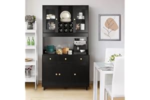 SMOOL 71" Traditional Freestanding Kitchen Pantry, Pantry Cabinet with 3 Drawers, Kitchen Cupboard with 5 Storage Cabinets, Black