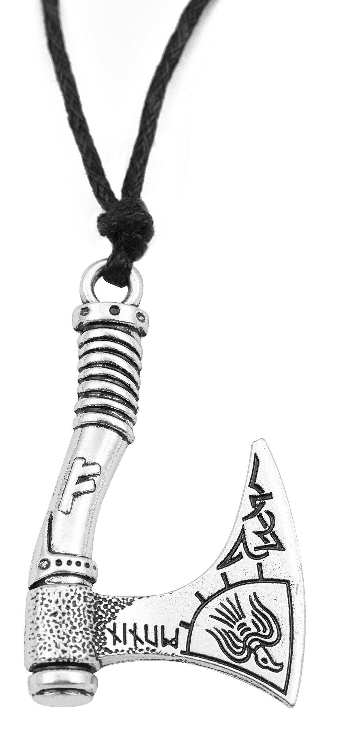 TEAMER Norse Vikings Axe Raven Rune Amulet Pendant Necklace Nordic Talisman Best Gifts (Antique Sliver)