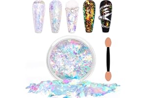 Laza Colorful Moonlight Chameleon Flakes Nail Glitter Irregular Opal Nail Foil Flakes Chunky Confetti Color-Shift Sequins Iridescent Fairy Dust for Mermaid Nails Design, Nail Decorations for Nail Art