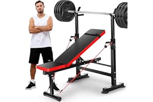 ACESHIN Adjustable Weight Bench, 600lbs Olympic Workout Bench, Bench Press Set with Barbell Rack Preacher Curl Pad and Leg Developer, Multi-Function 6 in 1 Weight Bench Set for Home Gym Full Body Workout