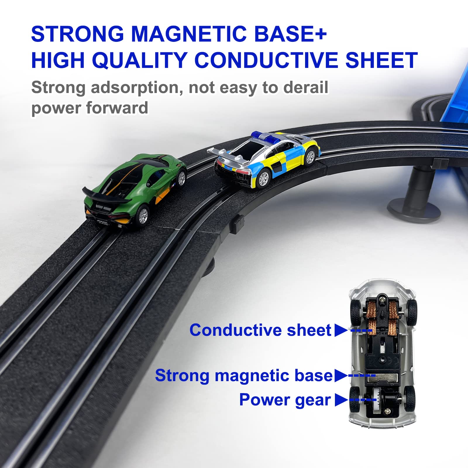 AGM MASTECH Slot Car Race Track Set, High Speed Series Tram Dual Track Set with 4 Licensed Racing Slot Cars, 2 Hand Controls, Track Parts and Lap Counter, 5.7M Long Track, Black