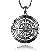 HOTIE Compass Necklace 925 Sterling Silver Black Gold Compass Necklace for Men Vintage Gear Compass Jewelry Gifts for Men Father Husband Boyfriend