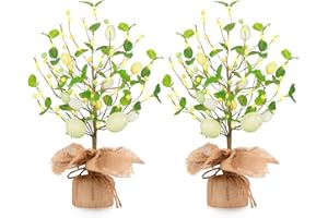 BHLUUIYER 2 Pack Easter Egg Tree Decorations, 18 Inches Easter Tabletop Decor with LED Lights, Home Indoor Party Easter Ornaments, Spring Summer Wedding Table Decor Gifts