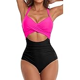 NEIOROT Women's One Piece Swimsuits Tummy Control V Neck Bikini Sexy Cutout High Waisted Bathing Suit
