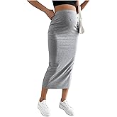SHENHE Women's Maternity Skirt Adjustable Rib Knit High Waist Split Pencil Long Skirt